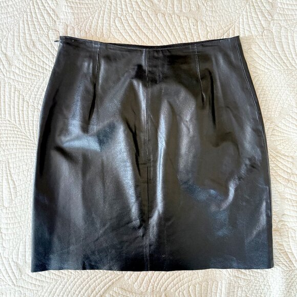Vintage 1980s Finity Genuine Leather Black Mini Skirt Size 14 - Picture 7 of 13